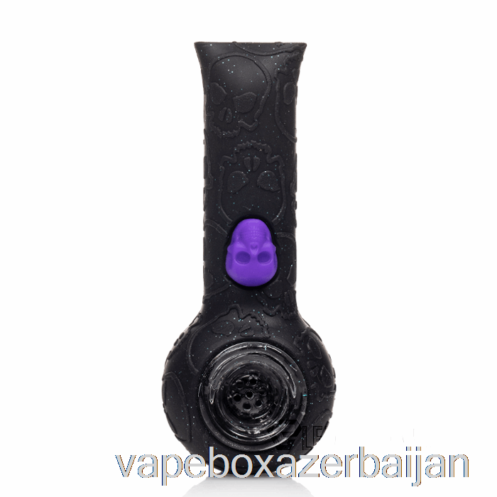 Vape Smoke Stratus Silicone Skull Hand Pipe Shiny Panther (Glitter Black / UV Green Bee)